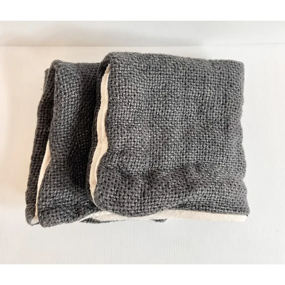 TWO Pottery Barn Faye Charcoal Textured 100% Linen Pillow Covers 20